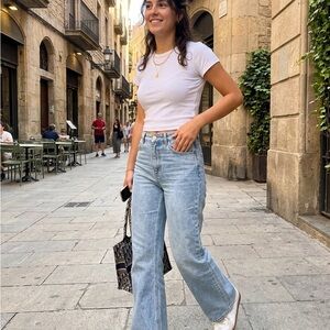 Princess Polly Light Blue High-Rise Wide Leg Jeans